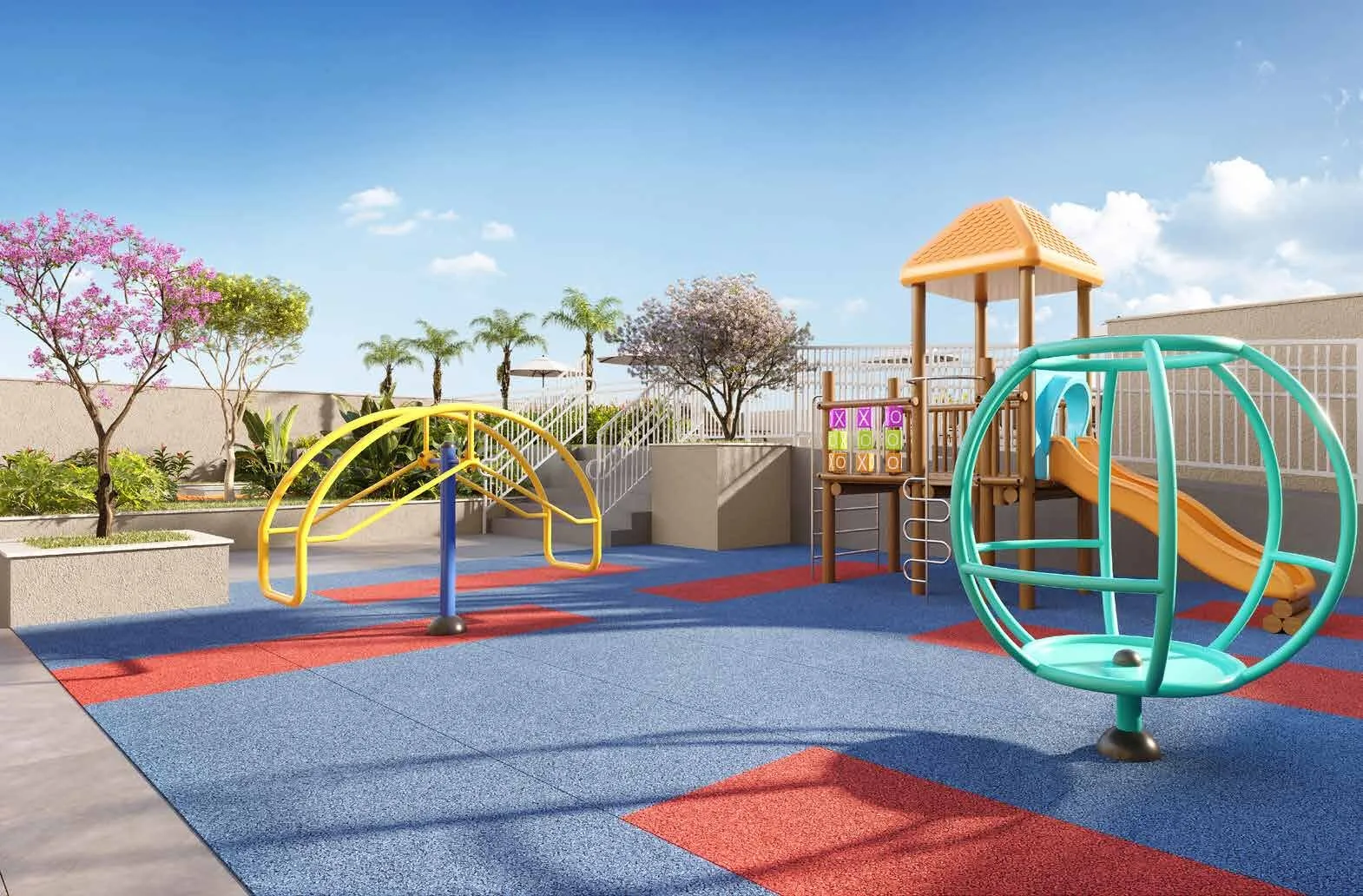 Playground do Inove Residence, com escorregador e brinquedos